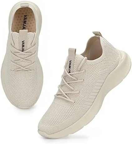 vamjam mens running shoes fashion sneakers lightweight breathable flying knitting lace up mesh walking shoes workout casual sports shoes off white size 12